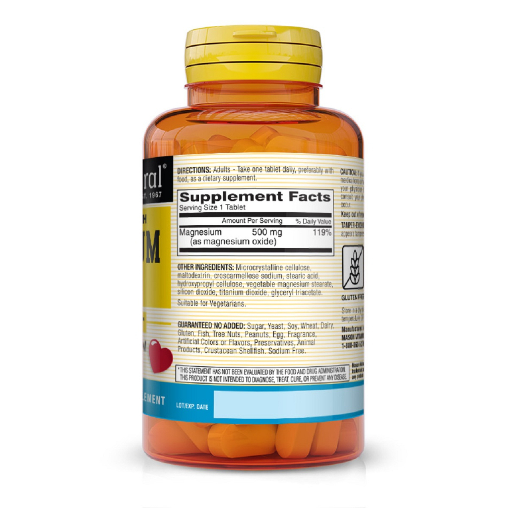 Мінерали Mason Natural Магній 500мг, Magnesium Extra Strength, 100 таблеток (MAV16011)