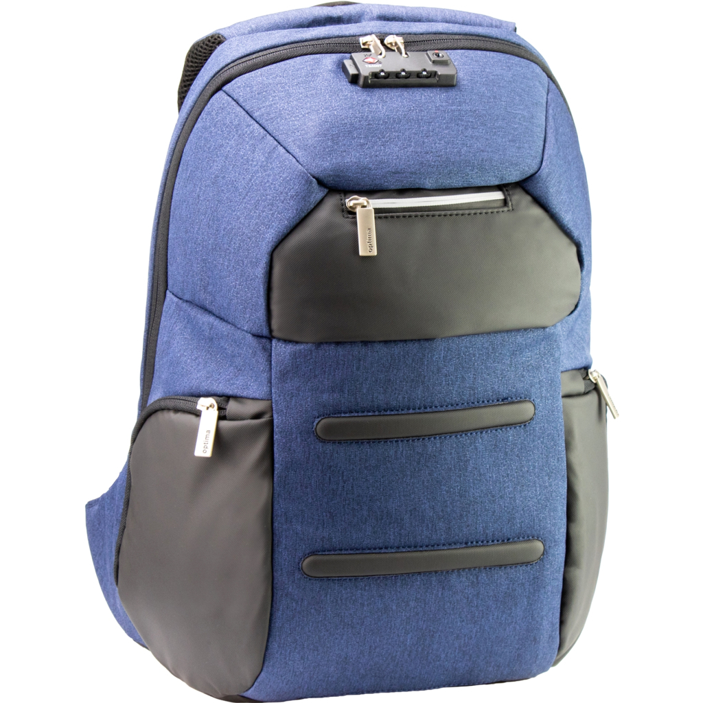 Рюкзак шкільний Optima 18.5" USB Anti-Theft унісекс 0.7 кг 16-25 л Синій (O96917-02)