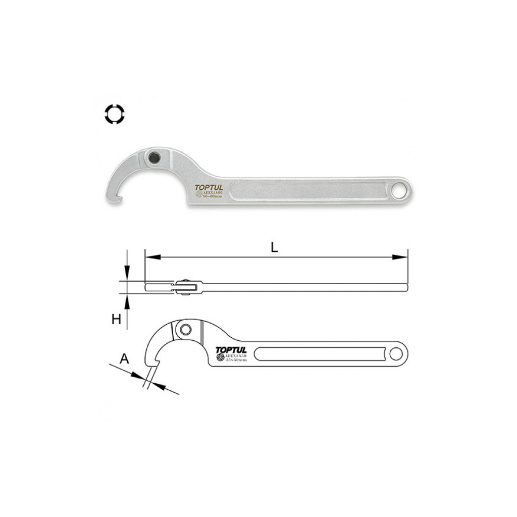 Ключ Toptul для круглих шліцьових гайок шарнірний 35-50мм (AEEX1A50)