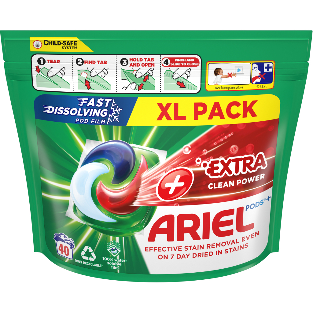 Капсули для прання Ariel Pods All-in-1 + Сила екстраочищення 40 шт. (8001090805591)