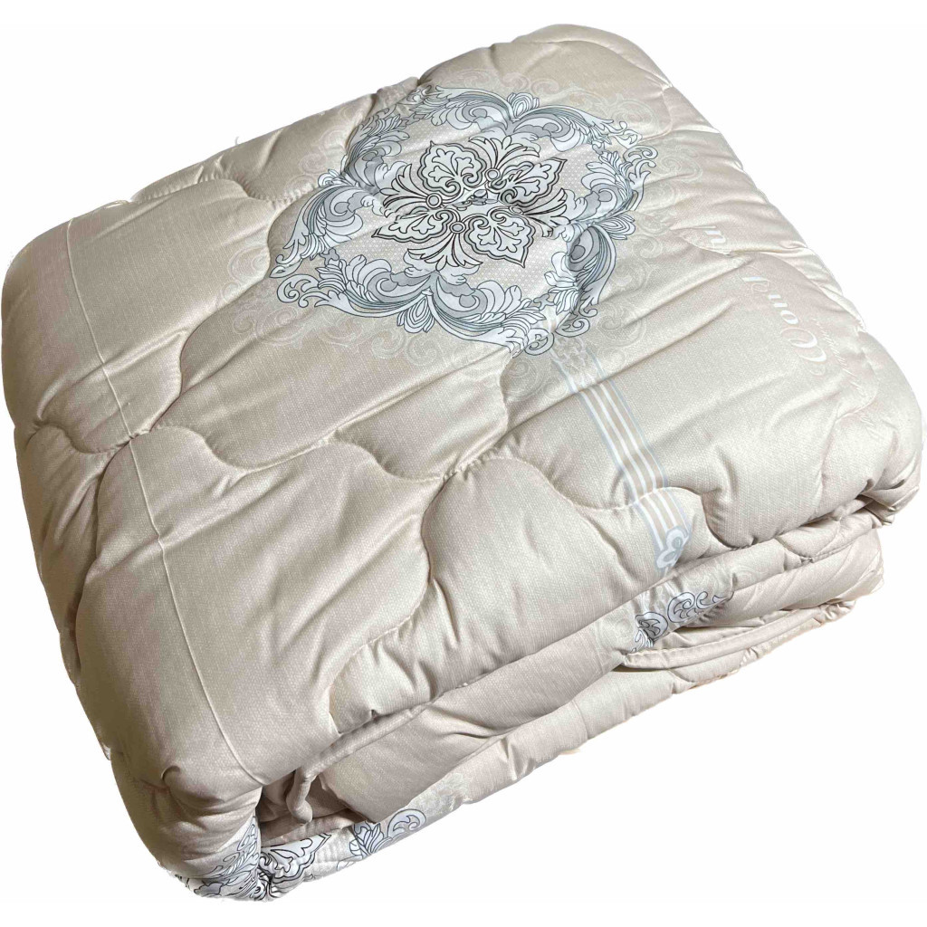 Ковдра ШЕМ зимова вовна Royal satin Беж принт двоспальна 175х210 (175 ВОВНЯНА Royal satin_беж принт)