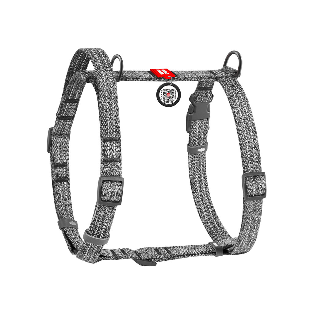 Шлея для собак WAUDOG Н-подібна Re-cotton з QR паспортом, світловідбивна M сіра (259211)