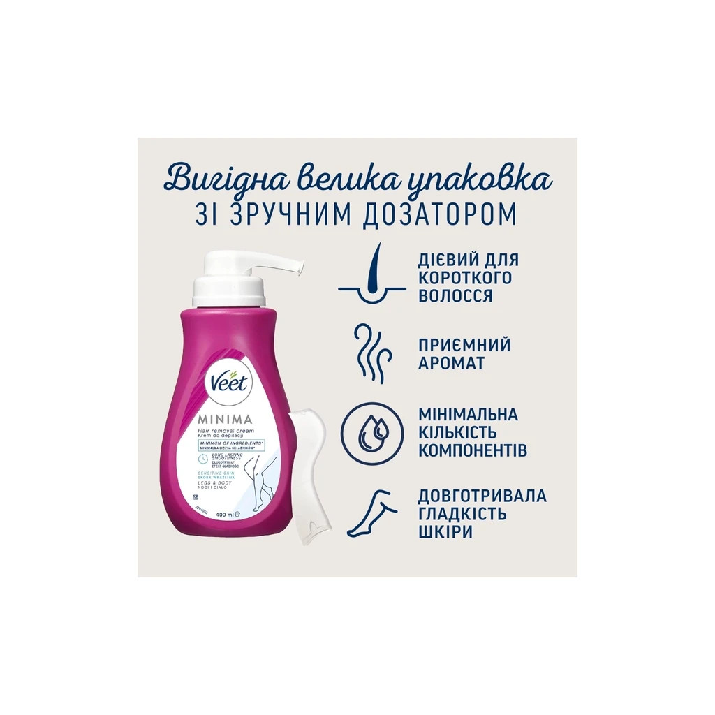 Крем для депіляції Veet Minima для чутливої шкіри з Алое вера 400 мл (3059944021197)