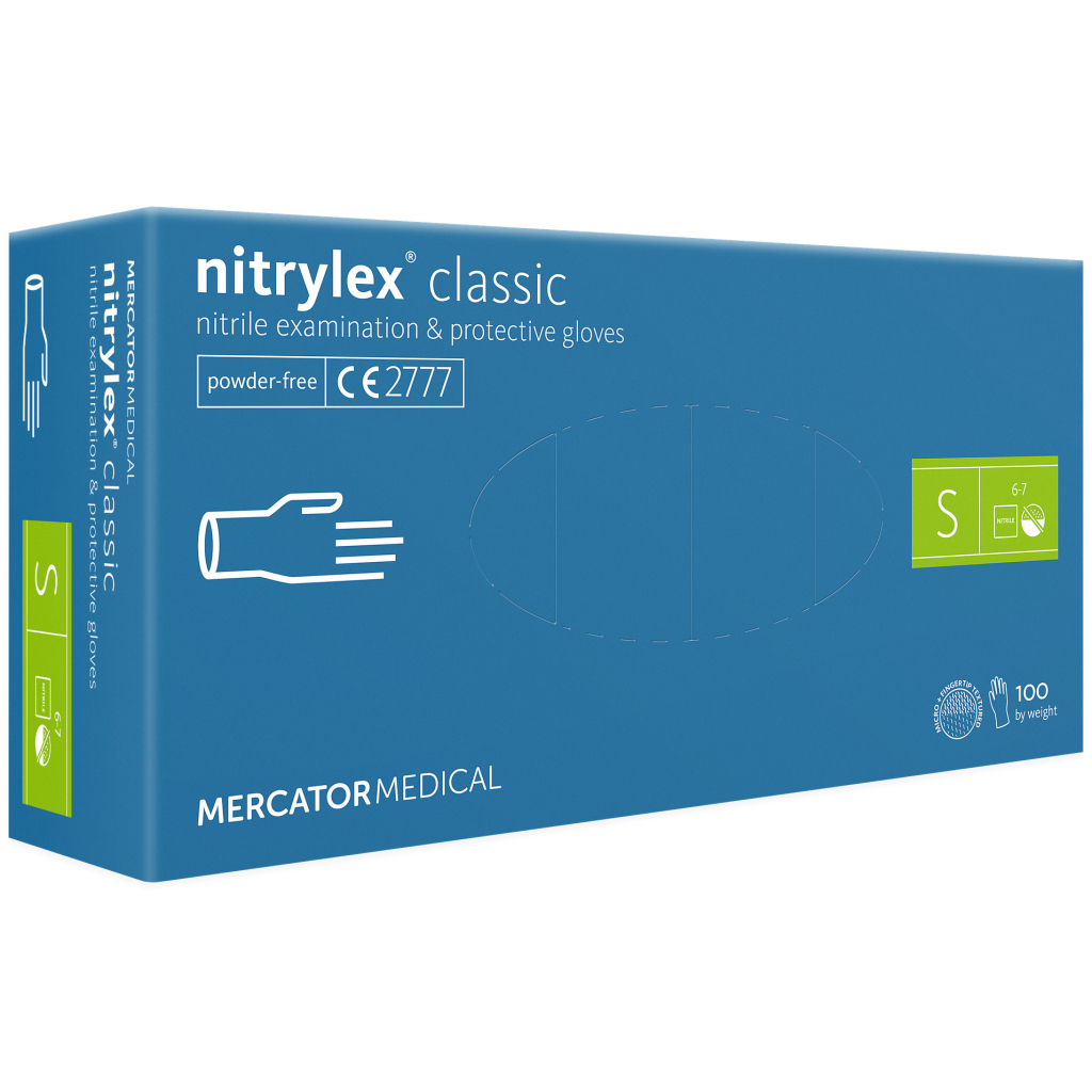 Медичні рукавички Mercator Medical Nitrylex Classic Нітрилові Неопудрені діагностичні Розмір S Сині 100 шт. (3.1009) (5906615102298)