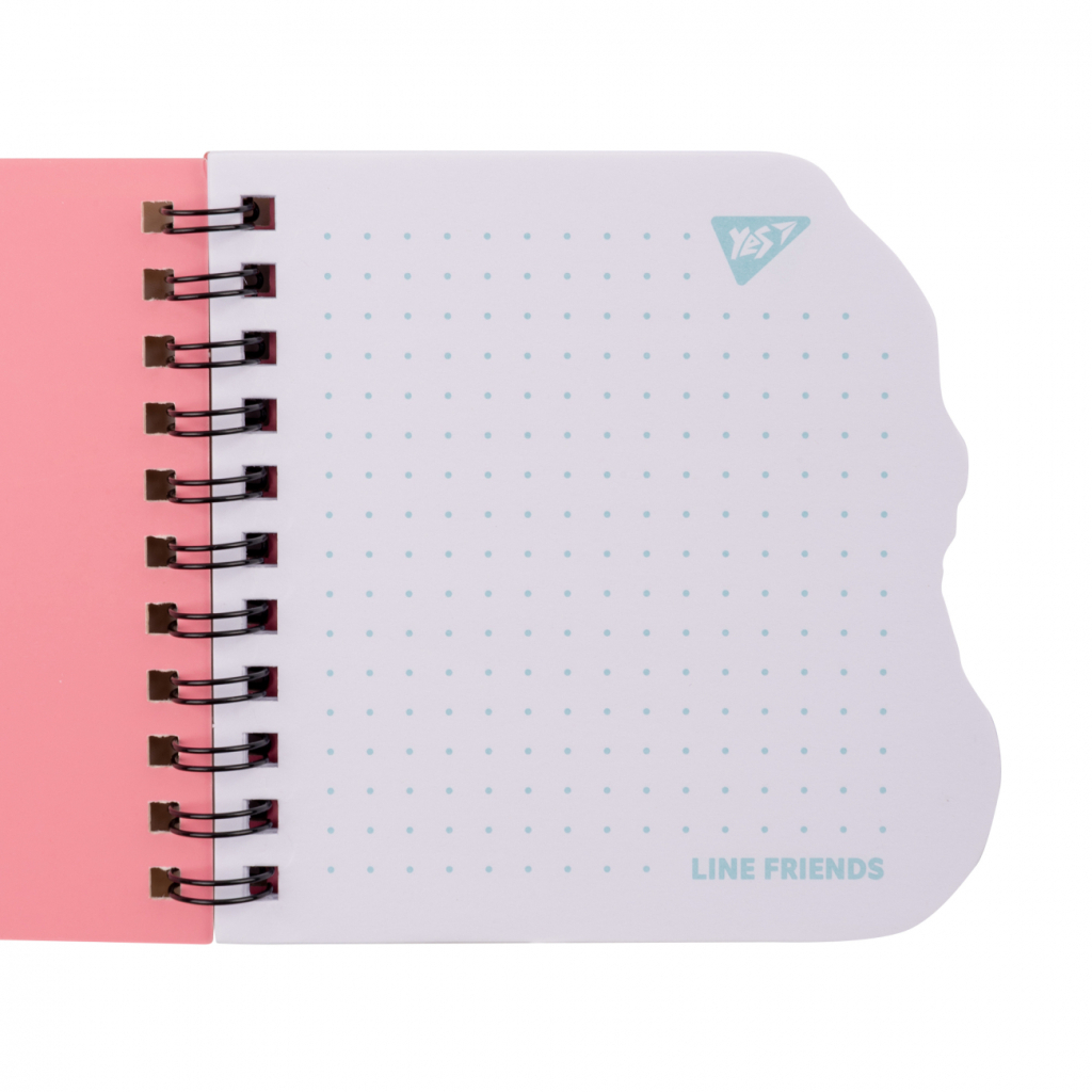 Блокнот Yes 100x100 мм 30 аркушів подвійна спіраль Line Friends yellow крапки (151812)