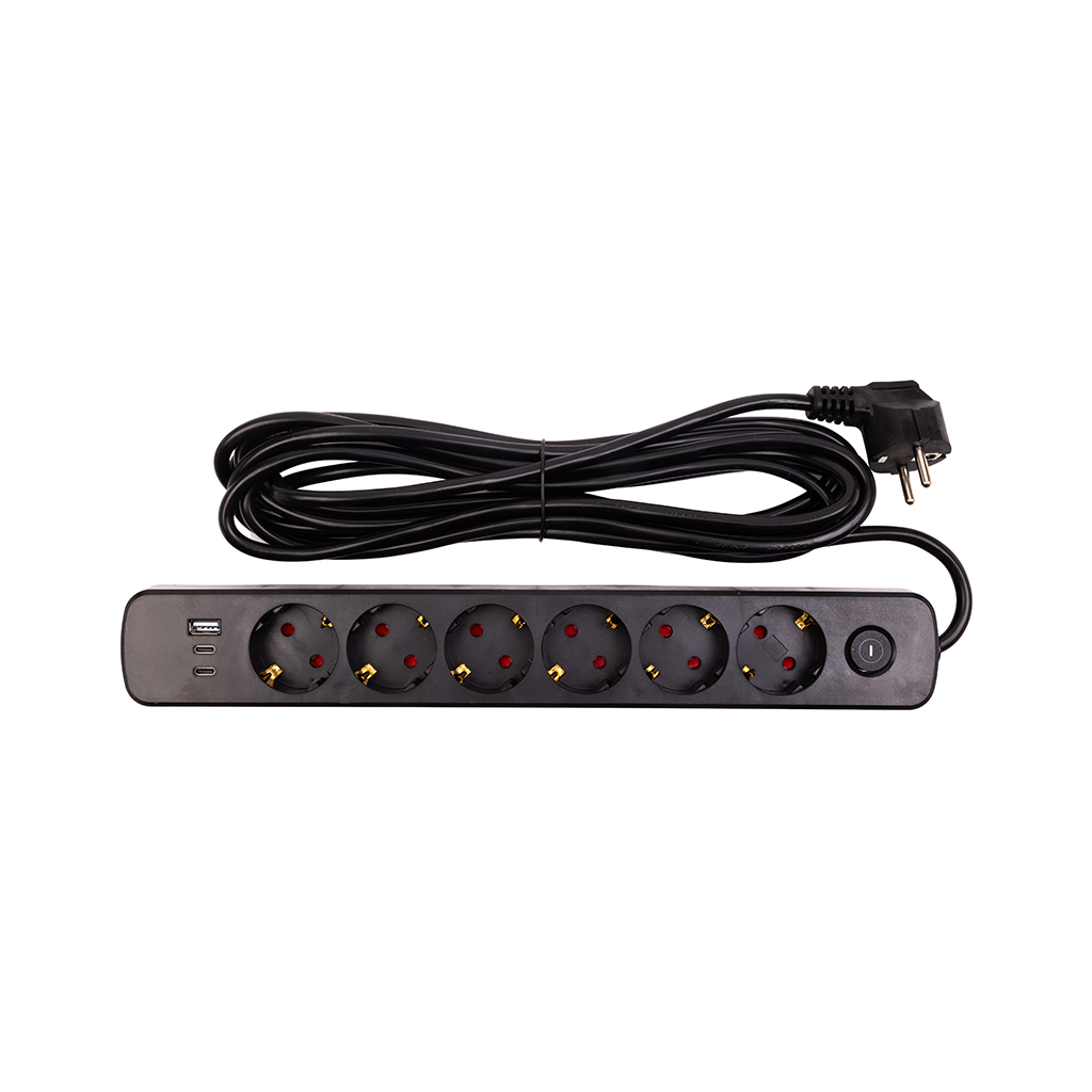 Мережевий фільтр живлення PowerPlant 5м, 6 розеток, USB (YS-N6086/5c) (EX610679)
