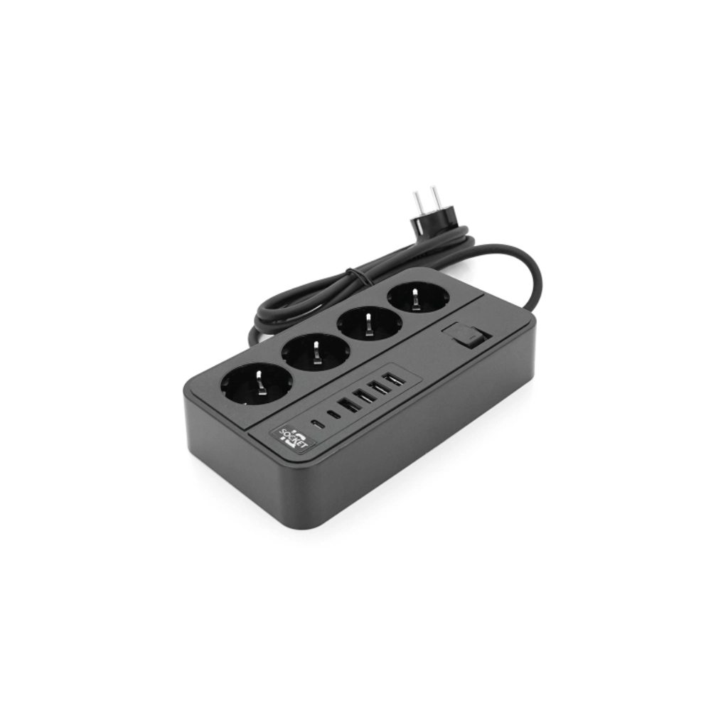 Мережевий фільтр живлення Voltronic G13, 3000W, 4 роз, 4USB 3,2А, 2 Type-C, 2м Black (YT-G13) Мережевий фільтр живлення Voltronic G13, 3000W, 4 роз, 4USB 3,2А, 2 Type-C, 2м Black (YT-G13)