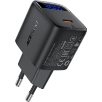 Зарядний пристрій Acefast USB-C 30W GaN with digital display black (6974316284444)