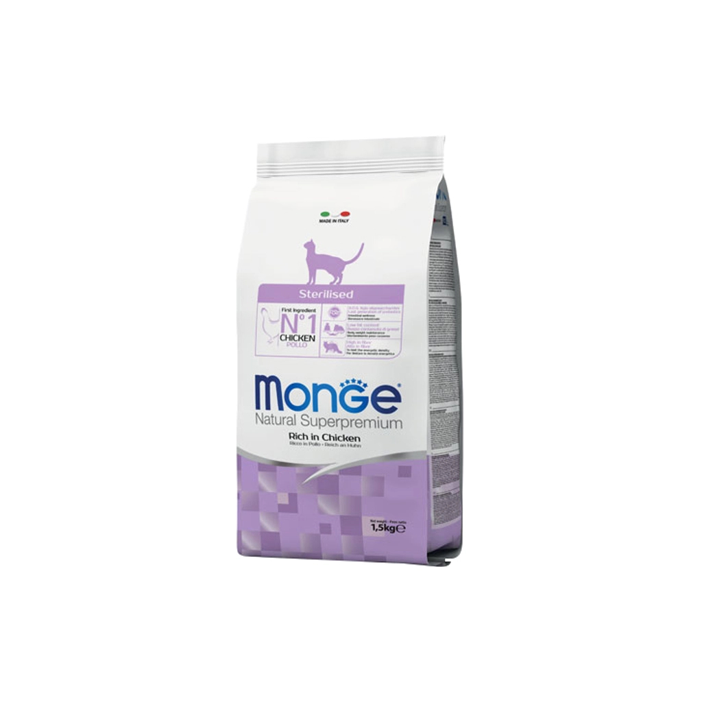 Сухий корм для кішок Monge Cat Sterilised зі смаком курки та лосося 1.5 кг (8009470011938)