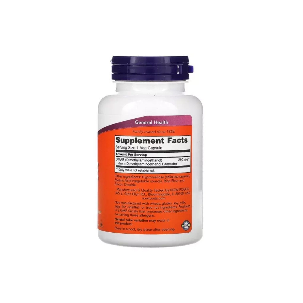 Амінокислота Now Foods DMAE (диметиламіноетанол) 250мг, 100 вегетаріанських капсул (NOW-03090)