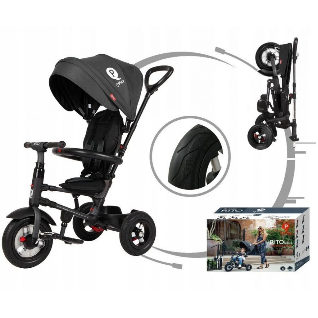Дитячий велосипед QPlay Rito Rubber Black складаний триколісний (S380-10BlackRubber)
