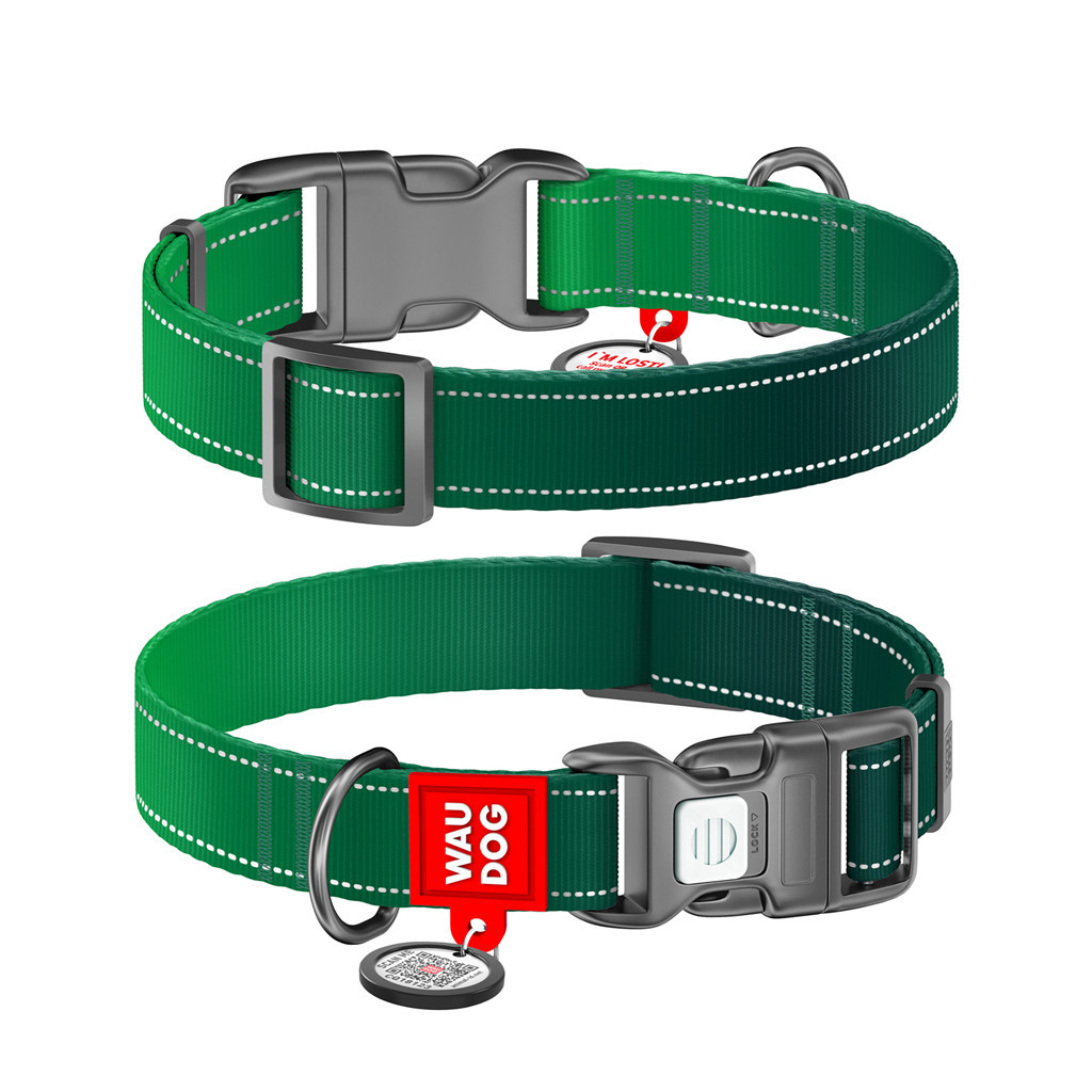 Нашийник для тварин WAUDOG Nylon Mono з QR паспортом, пластиковий фастекс XL зелений (521618) Нашийник для тварин WAUDOG Nylon Mono з QR паспортом, пластиковий фастекс XL зелений (521618)