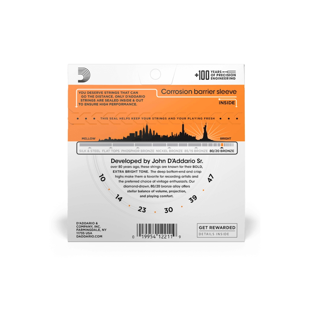 Струни для гітари D'Addario Bronze 80/20 Extra Light (10-47) (EJ10)