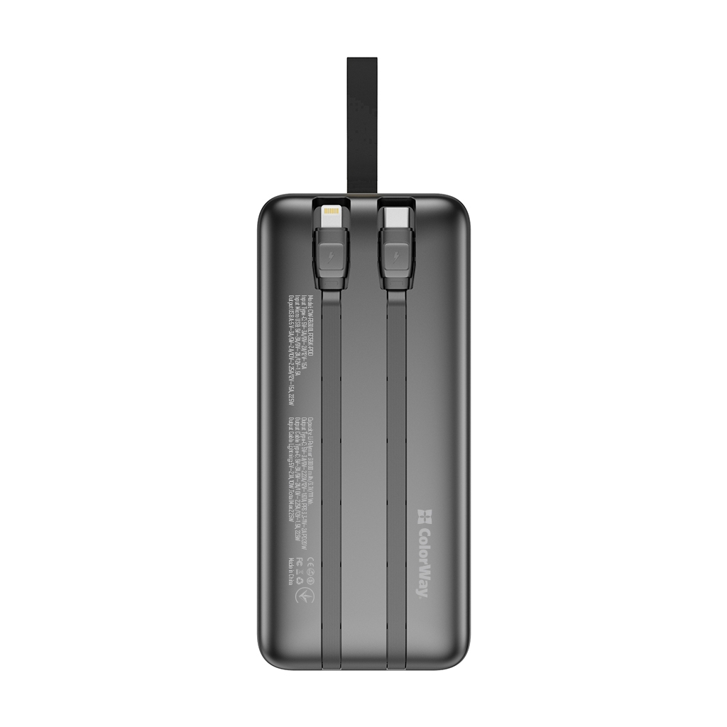 Повербанк ColorWay 30 000 mAh PD/18W, QC3.0/22.5, Digital Display, Black (CW-PB300LPC5BK-PDD)