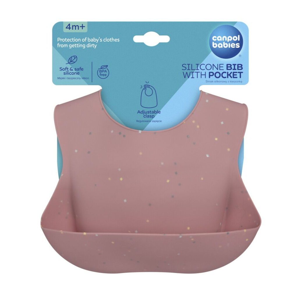 Нагрудничок Canpol babies DOTS силіконовий з кишенькою, рожевий (51/029_pin)