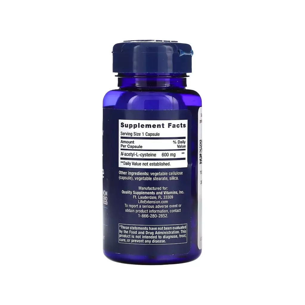 Амінокислота Life Extension N-ацетил-L-цистеїн, 600 мг, NAC N-Acetyl-L-Cysteine, 60 капсул (LEX-15436)