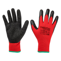 Neo Tools protective gloves set of 12, polyester with latex coating, grade 8, red-black (97-645-8)