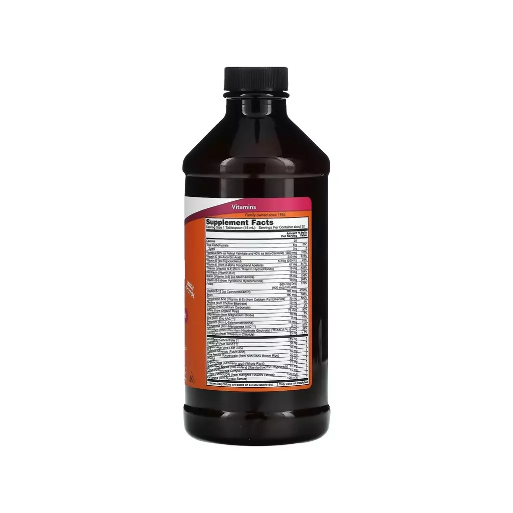 Мультивітамін Now Foods Рідкі мультивітаміни та мінерали, смак лісових ягід, Liqui (NOW-03773)