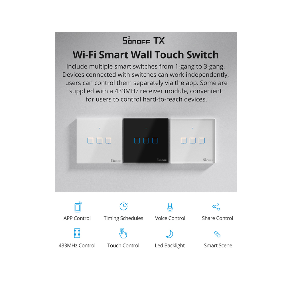 Розумний вимикач Sonoff T3EU2C-TX