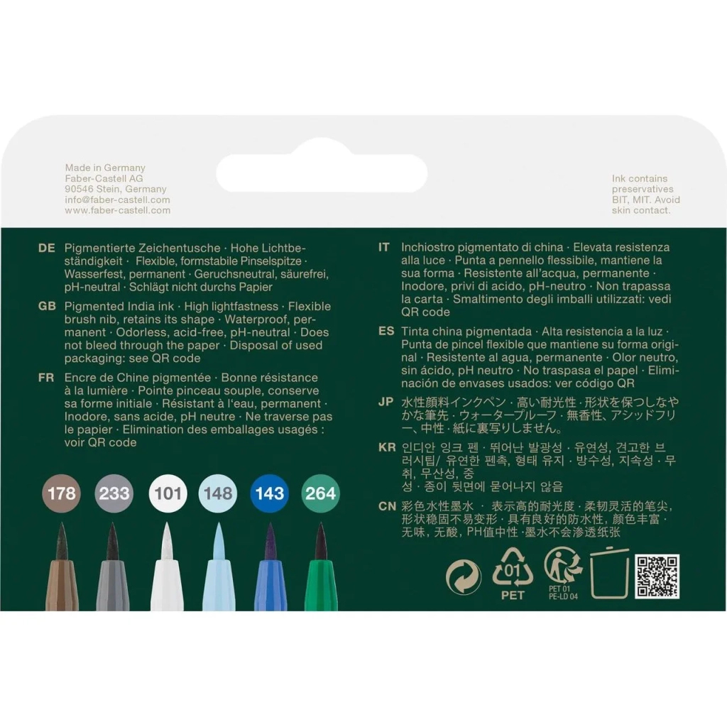 Лайнер Faber-Castell набір капілярних ручок пензликів PITT Artist Pens Brush Winterlude, 6 кольорів (32106)