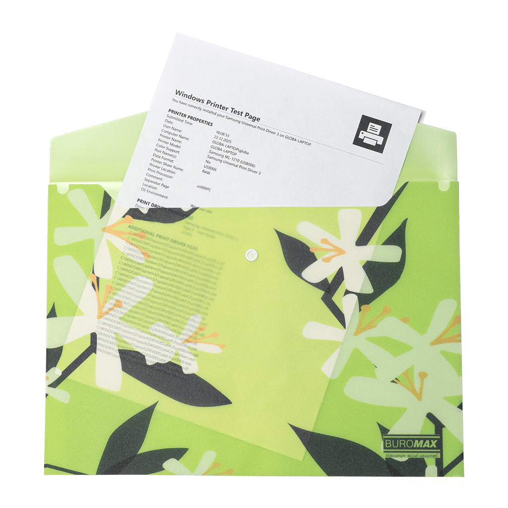 Папка - конверт Buromax А4 на кнопці, PLUMERIA ARABESKI, напівпрозора, салатова (BM.3943-15)
