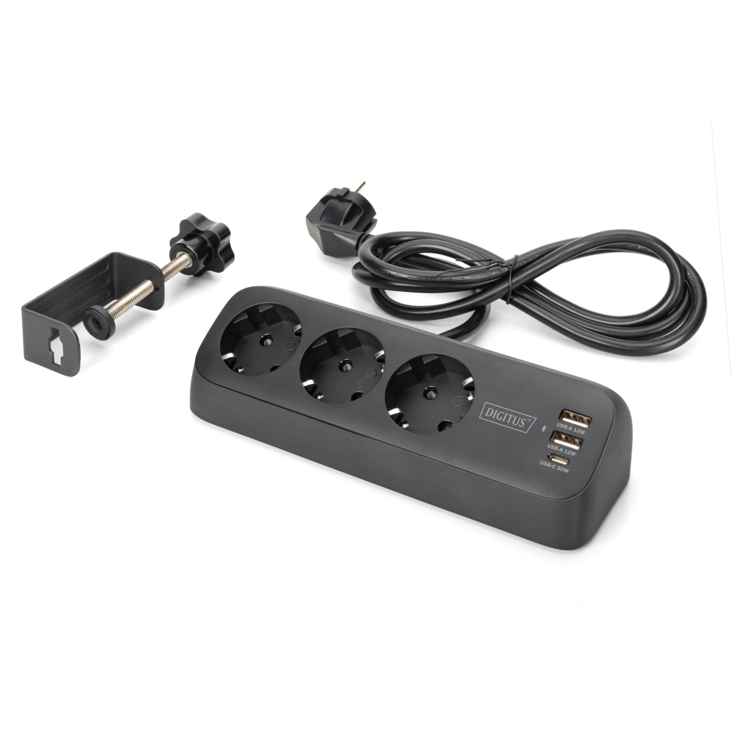 Мережевий фільтр живлення Digitus 3 розетки, 2xUSB-A, 1xUSB-C,1.5м, Black (DA-70625)