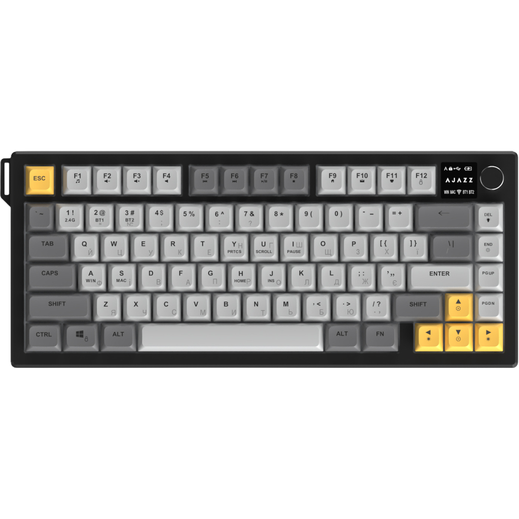Клавіатура Ajazz AF82 Wireless/Bluetooth/USB UA Black/Gray/Yellow (AF82-BGY)