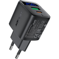 Зарядний пристрій Acefast 1xUSB-C + 1xUSB 25W GaN with digital display black (6974316284437)