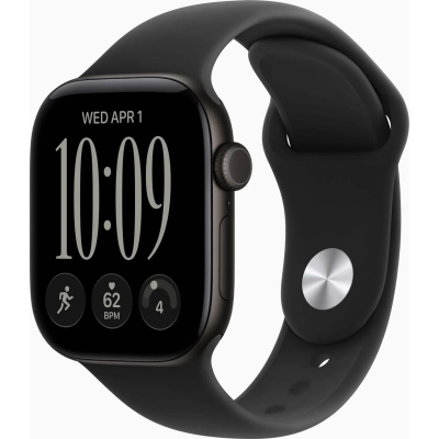 Смарт-годинник Apple Watch Series 12 GPS 46mm Black Aluminium Case with Black Sport Band - M/L (MJEL4RK/A)