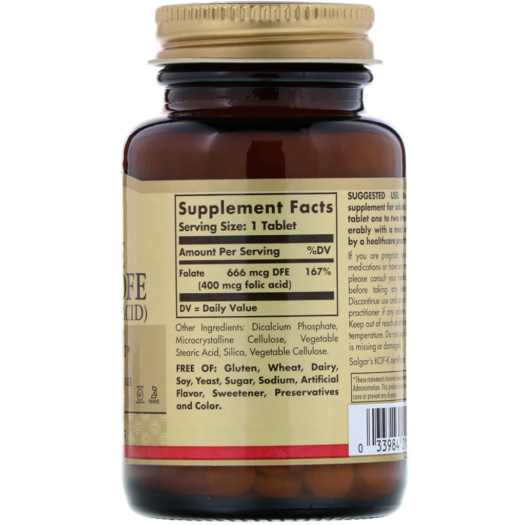Вітамін Solgar Фолієва кислота (В9), Folic Acid, 400 мкг, 250 таблеток (SOL-01081)