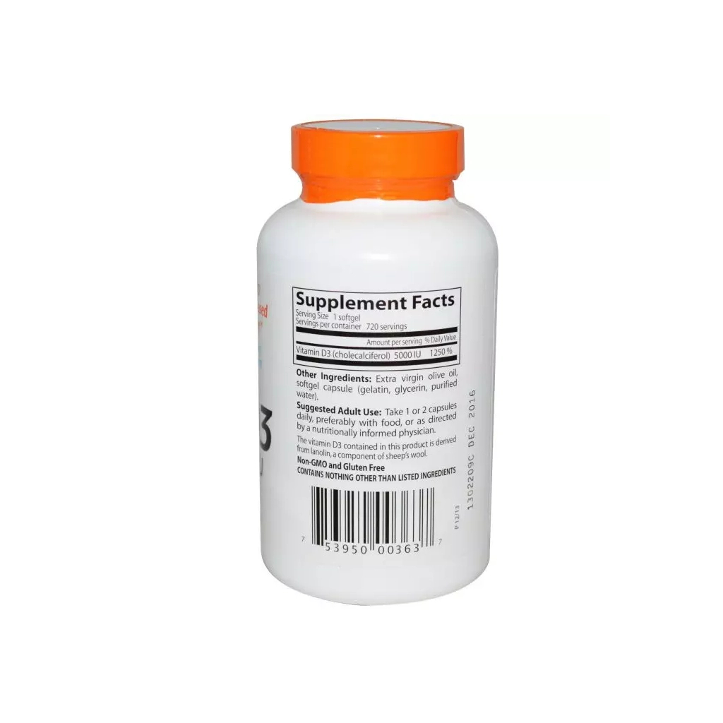 Вітамін Doctor's Best Вітамін D3 5000IU, 720 желатинових капсул (DRB-00363)
