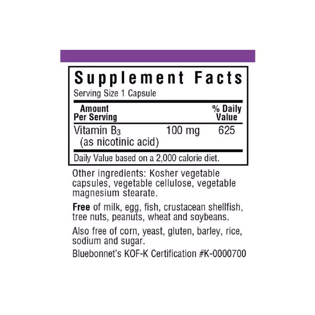 Вітамін Bluebonnet Nutrition Ніацин (В3) 100мг, 90 вегетаріанських капсул (BLB0459)