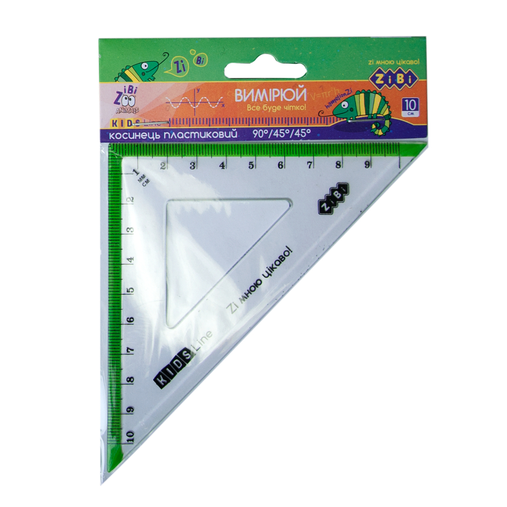 Лінійка ZiBi Kids Line Косинець 100мм з салатовою смужкою, блістер (ZB.5620-15) Лінійка ZiBi Kids Line Косинець 100мм з салатовою смужкою, блістер (ZB.5620-15)