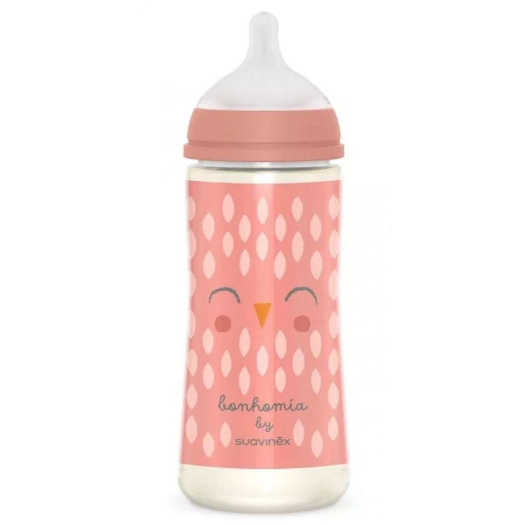 Пляшечка для годування Suavinex Bonhomia, повільний потік, 360 мл, рожева (307837) Пляшечка для годування Suavinex Bonhomia, повільний потік, 360 мл, рожева (307837)