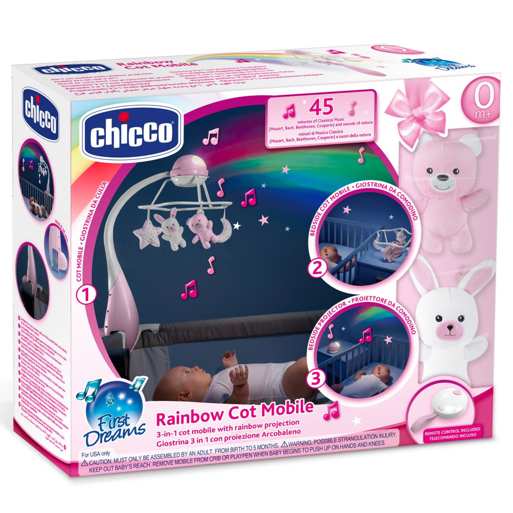 Мобіле Chicco проектор на ліжечко 3 в 1 "Райдуга" рожевий (11041.10)
