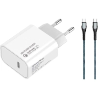 Зарядний пристрій ColorWay C102A Power Delivery 20W USB-C + cable USB-C to USB-C 1.0m 3.0A 65W grey (CW-CHS026PD-WT/CBPDCC040-GR)