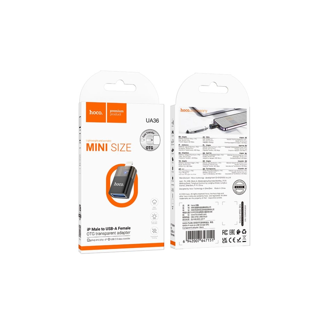 Перехідник OTG USB 3.0 AF to Lightning Black HOCO (6942007647151)