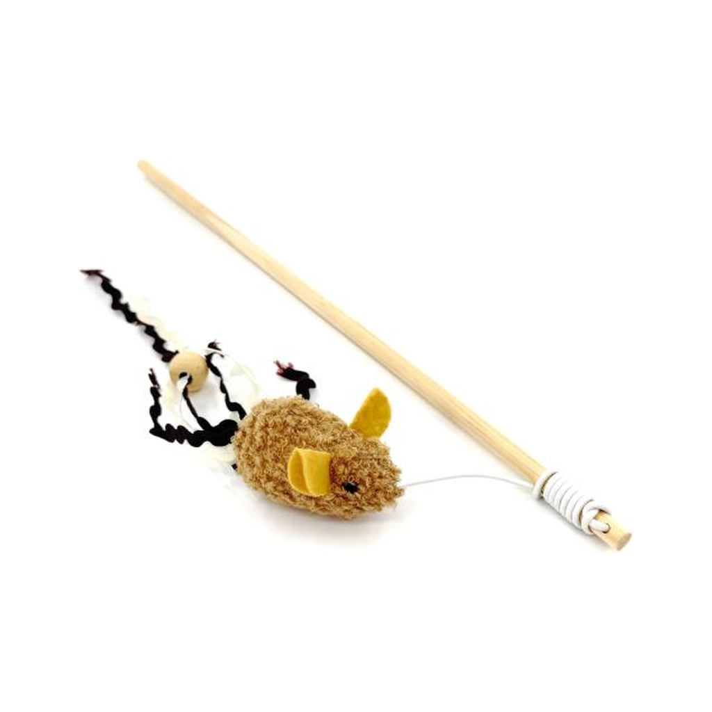 Іграшка для котів Hippie Pet Вудка з мишкою коричнева 40 см (HIPCW2303009RU)