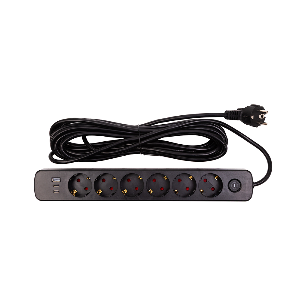 Мережевий фільтр живлення PowerPlant 7м, 6 розеток,USB, Type-C (YS-N6086/7c) (EX610686)
