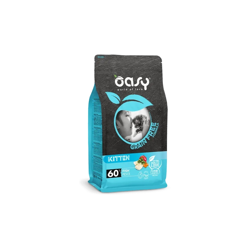 Сухий корм для кішок OASY CAT Grain Free Kitten з білою рибою, яблуком та гарбузом 300 г (8053017347356)