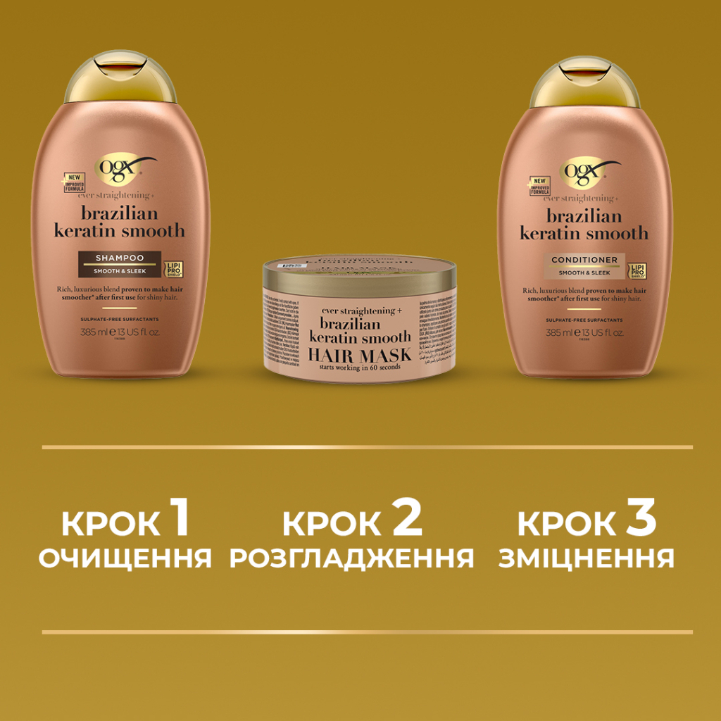 Шампунь OGX Brazilian Keratin Smooth для зміцнення волосся 385 мл (0022796976017)