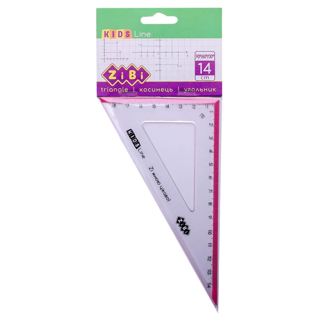 Лінійка ZiBi Kids Line Косинець 140мм, 90°/60° з рожевою смужкою, блістер (ZB.5622-10) Лінійка ZiBi Kids Line Косинець 140мм, 90°/60° з рожевою смужкою, блістер (ZB.5622-10)
