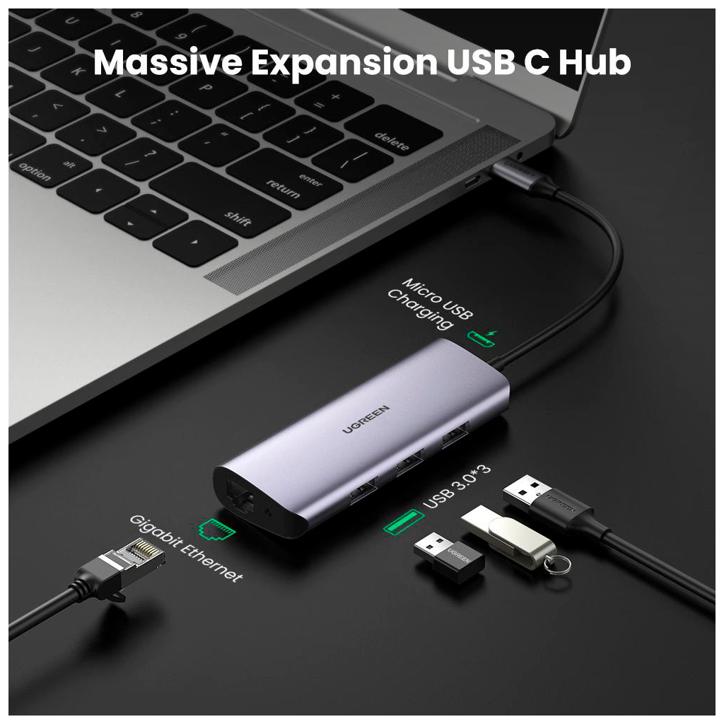 Концентратор Ugreen Type-C to 3хUSB 3.0 + RJ45 1000M Ethernet (60718) Концентратор Ugreen Type-C to 3хUSB 3.0 + RJ45 1000M Ethernet (60718)