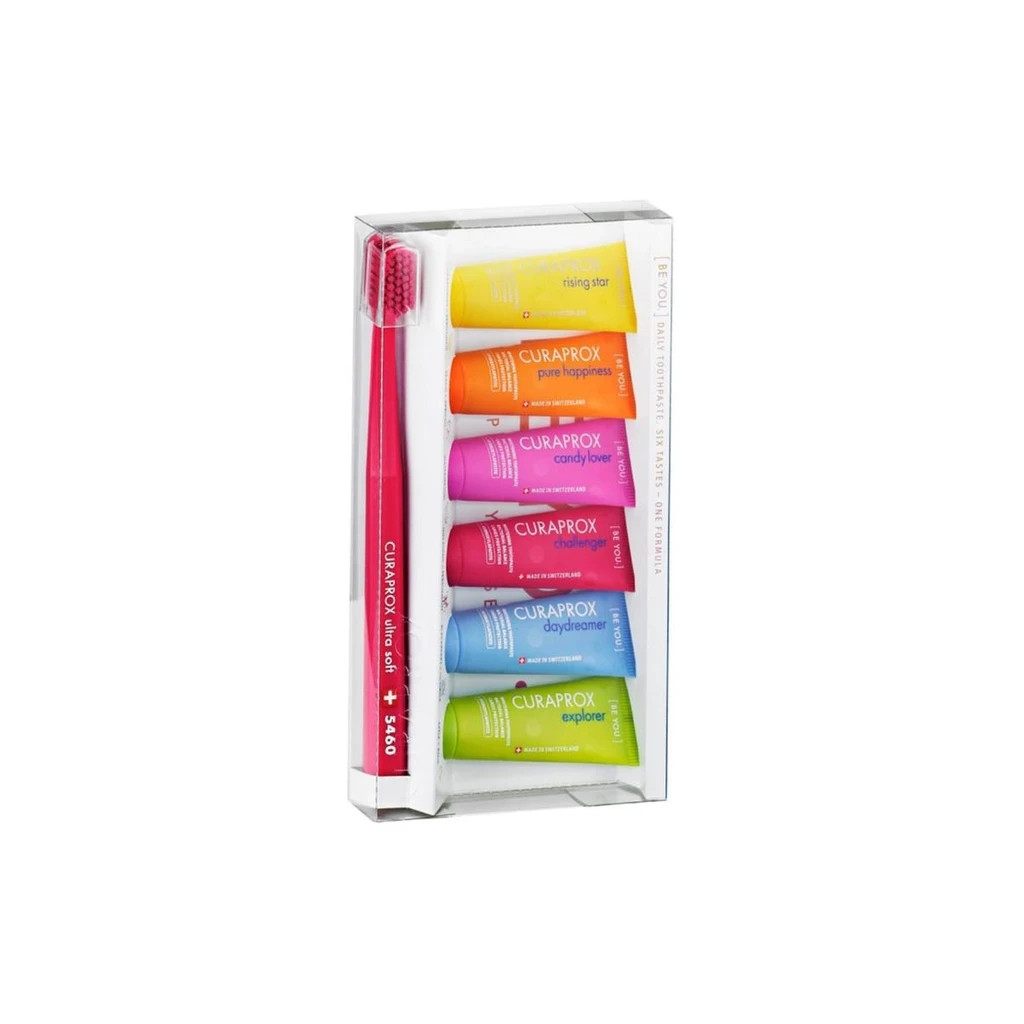 Набір косметики Curaprox Be You 6 різних смаків з ментоловими кульками 6x10 мл + Ультрам'яка зубна щітка CS 5460 (7612412425673)