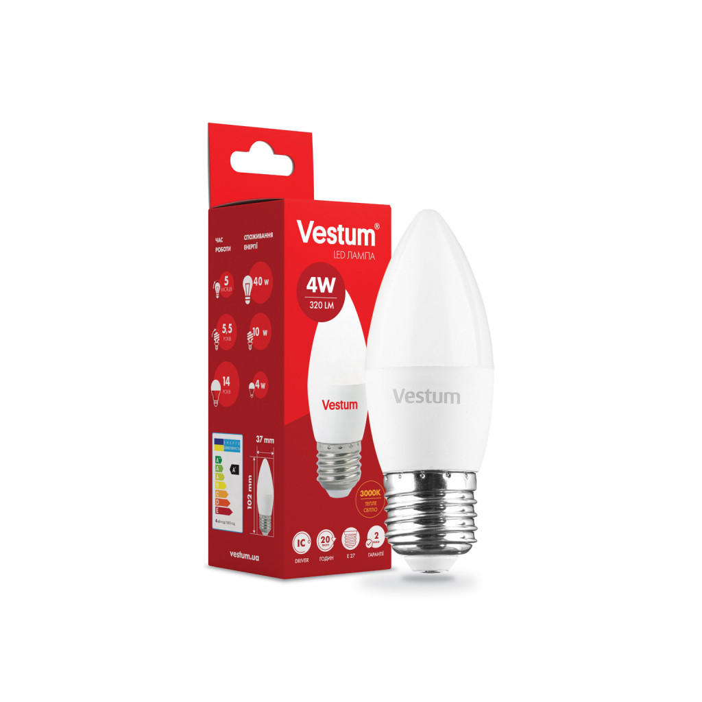 Лампочка Vestum C37 4W 3000K 220V E27 (1-VS-1306)
