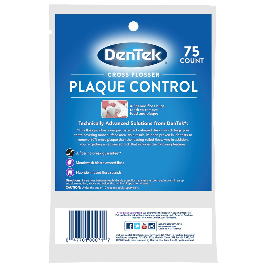 Флос-зубочистки DenTek Перехресне очищення Контроль зубного нальоту 75 шт. (047701000717)