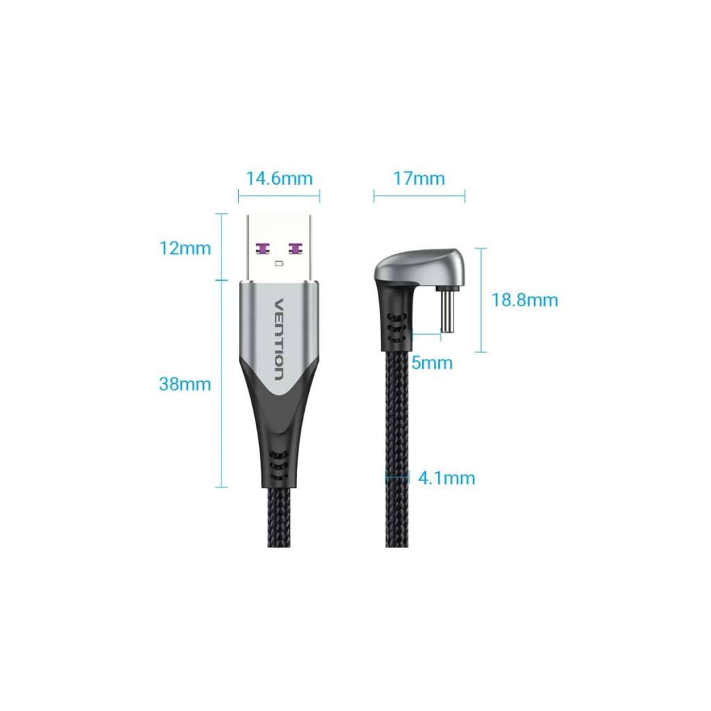 Дата кабель USB 2.0 AM to USB-C 1.5m 66W 180° U-Shaped aluminum alloy Vention (COHHG)