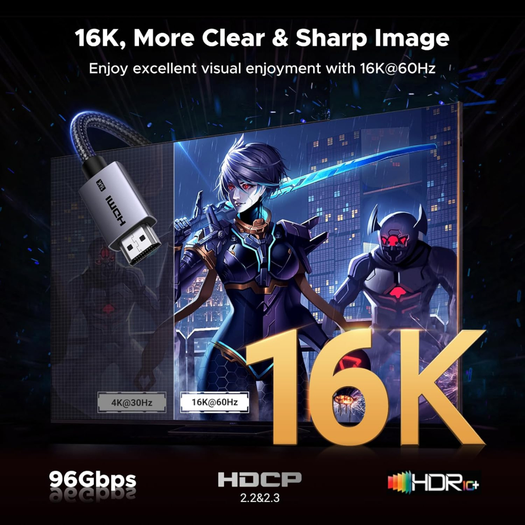 Кабель мультимедійний HDMI M to HDMI M 2.0m V2.2 16K60Hz 96Gbps braided black Ugreen (65900)