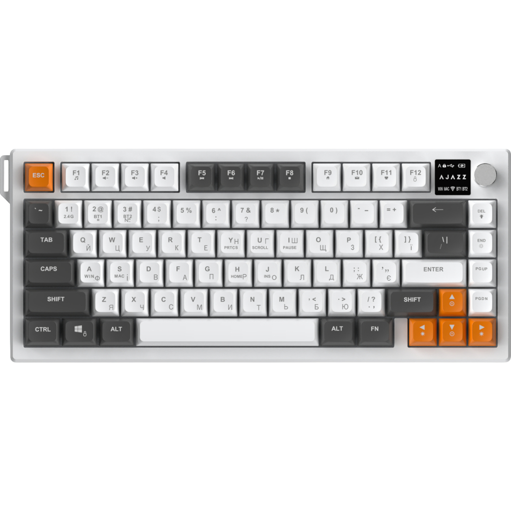 Клавіатура Ajazz AF82 Wireless/Bluetooth/USB UA Gray/White/Orange (AF82-GWO)
