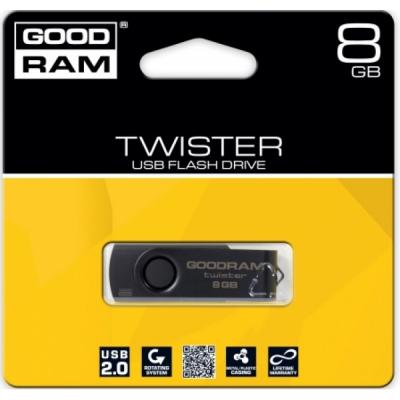 USB флеш накопичувач Goodram 8Gb Twister Black USB 2.0 (PD8GH2GRTSKKR9)